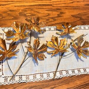 Vintage MCM brass gold copper leaf wall decor set of 2